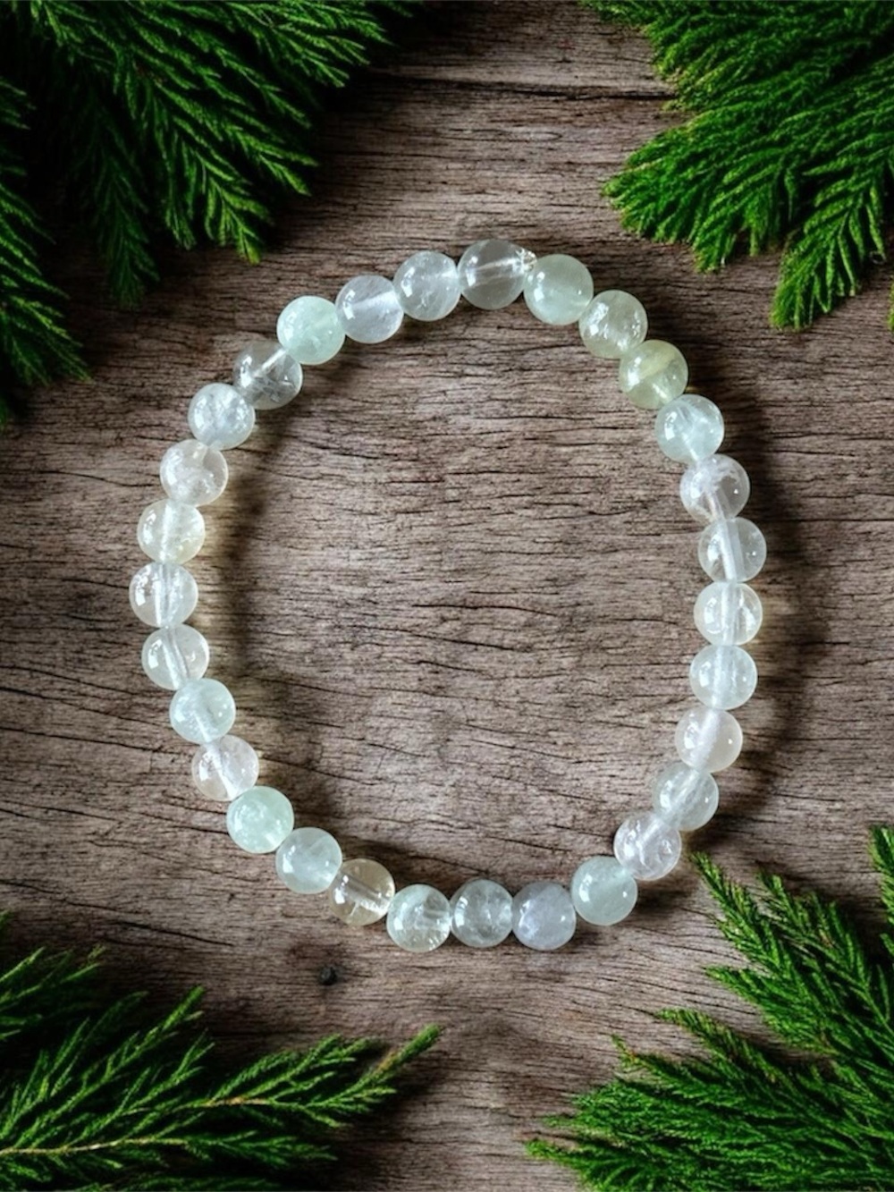 Seafoam Fluorite Green Beaded Stretch Bracelet - 6mm